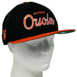 Baltimore Orioles Script Hat Baseball Cap Fitted 7 1/2 Black New Era Spellout